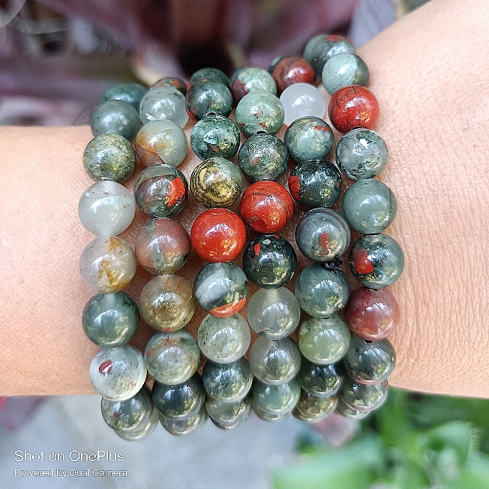 Bloodstone Crystal Bracelet with moss agate and pyrite inclusions!!